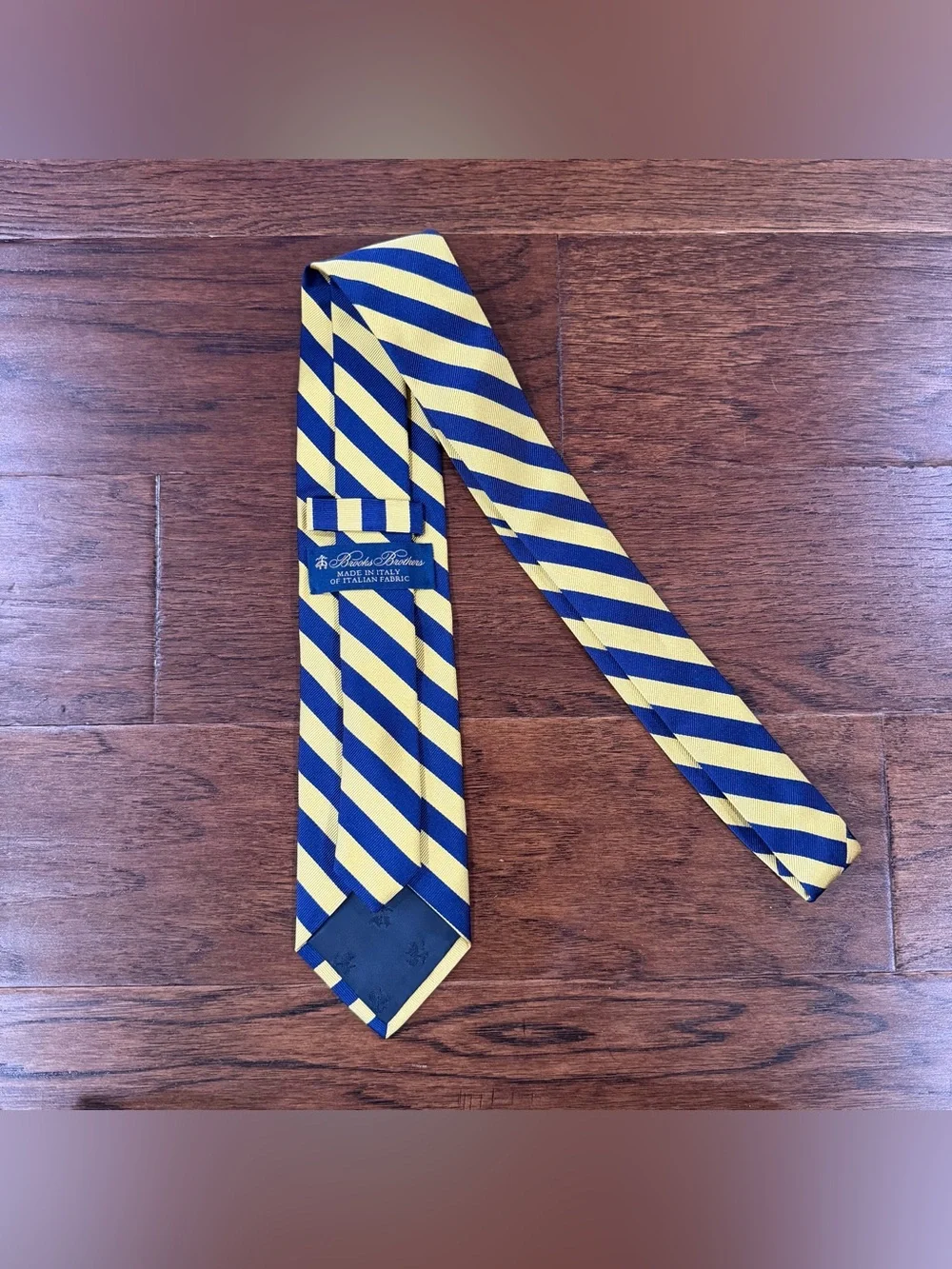 Brooks Brothers 100% Silk Tie Mens Yellow/Navy Striped Made In Italy Necktie